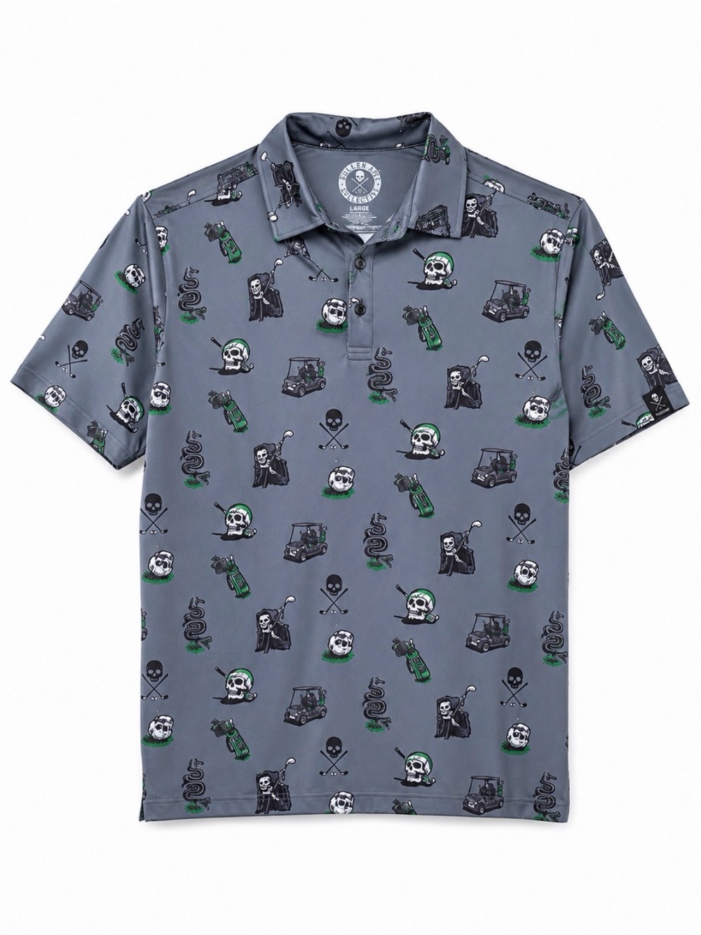 NWT Sullen Art Collective Golf Death  Gray Skull Performance Polo Shirt Large